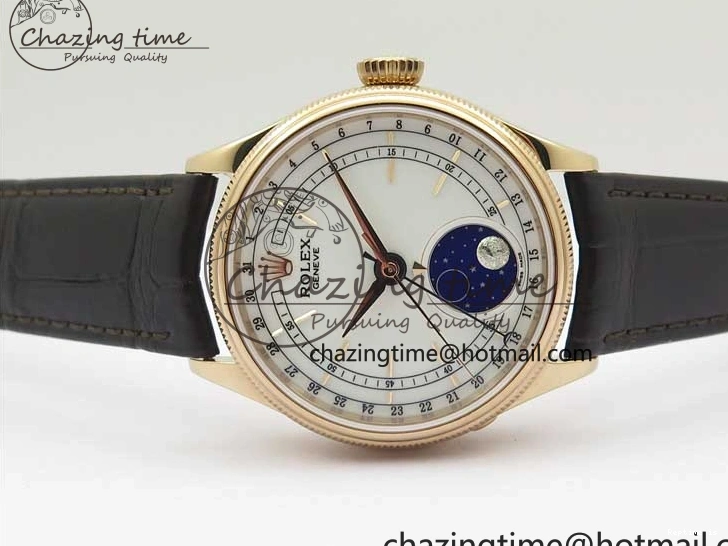 1229 Cellini 50535 Moonphase RG GMF Best Edition White Dial on Brown Leather Strap A Lightweight 2634